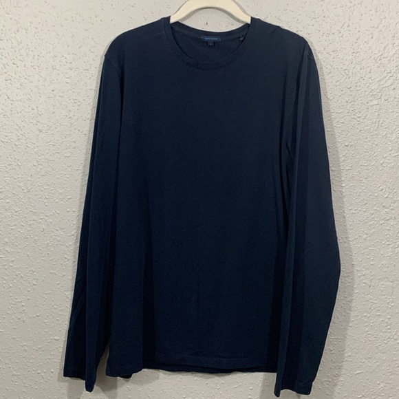 Patrick Assaraf Deep Navy Pima Cotton Stretch Long Sleeve T-Shirt size L - Picture 1 of 9